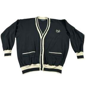 Regatta Sport Vintage Cotton Knit Cardigan Sweater XL Black Cream Crest